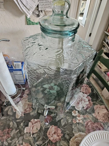 Vintage Italian Green Glass Drink Dispenser w/ 5 gallon capacity