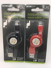 E-Circuit Retractable Micro USB Cable (28") Black or Red, Blue Stocking Stuffer