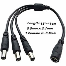 1 to 3 Power Splitter with 5.5mm x 2.1mm ends, 1 female input, 3 male output