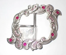MECHANICAL STYLE BELT BUCKLE WITH PINK AND PEACH CRYSTALS NEW! + EXTRA CRYSTALS