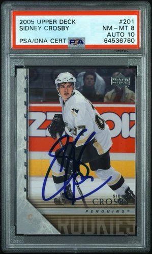2005 Upper Deck Young Guns Signed Sidney Crosby RC 201 Autographed Auto PSA 8/10