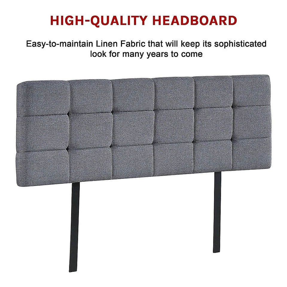 Linen Fabric Queen Bed Deluxe Headboard Bedhead Bedroom Furniture - Grey - image 4 of 4
