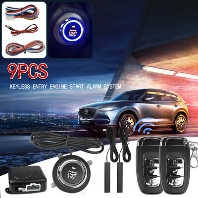 Car Keyless Entry Engine Start Alarm System Kit Push Button Remote Start Stop