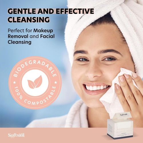 Disposable Face Towels 100% Biodegradable Cotton Makeup Removal Cloth 50 Pieces - Picture 6 of 8