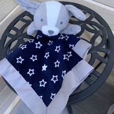 Carters Child of Mine Puppy Dog Lovey Navy Stars Baby Security Blanket Rattle 12