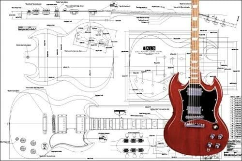 Gibson SG Electric Guitar Full-Scale Plan