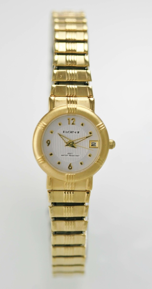 Elgin ll Women Watch Stainless Gold Stretch Date 30m Water Res