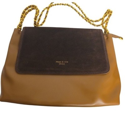 Miao & She Seoul Brown Two Tone Suede Flap Gold Chain Shoulder Bag Womens