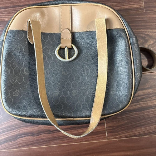 Christian Dior sac à main fourre tout nid d'abeille cuir noir marron authentique