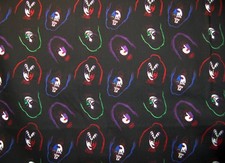 KISS Rock Band colorful faces black Cotton Fabric-sold by the HALF YARD