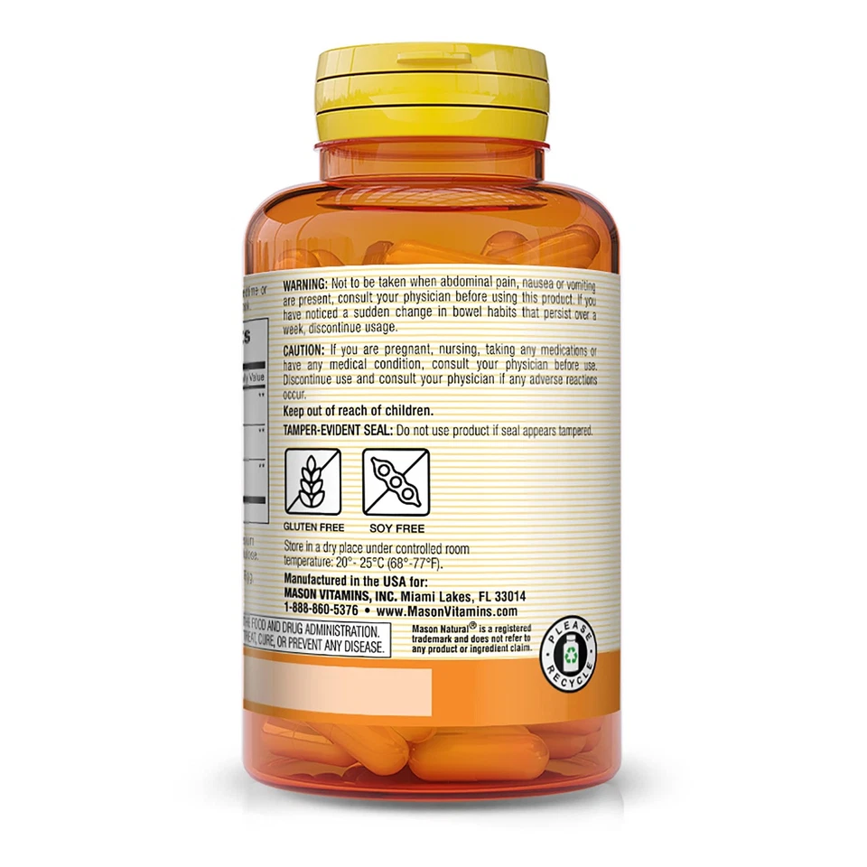 Suplemento de fibra Mason Natural Prune Senna 100 cápsulas alivio rápido del estreñimiento Foto 3 de 4