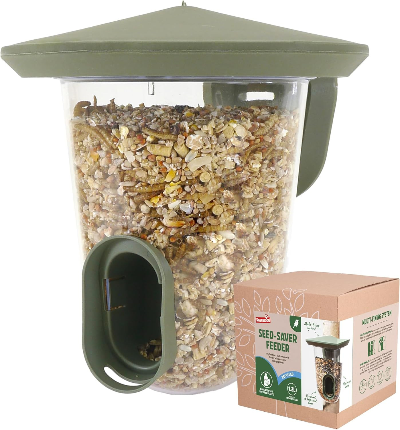 Recycled Wild Bird Seed-Saver Feeder – Large Capacity Feeder for Small Garden Bi