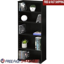 Tall Slim Media Storage Rack Adjustable DVD CD Game Shelf Organizer New