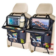 Backseat Car Organizer with Foldable Tray, 9 Pockets, Kick Mat 2 Pack - Oxford