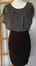 90s Enfocus Pleated Blouson Mini Dress 10P Black White Dots Career Party Gothic
