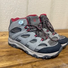 Merrell Moab FST Waterproof Hiking Boots Kids Size 4.5 Wide Gray Red MK265701