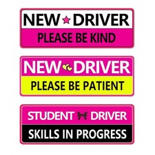 3-Pack Student Driver Magnets for Car, Funny Rose Red 8.9" X 3.35",