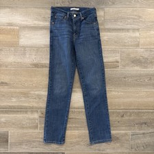 Levi's Women's 724 Blue Denim Raw Hem High Rise Straight Crop Jeans-Size 26x30