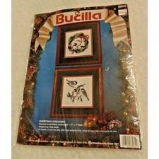 Vintage Bucilla Counted Cross Stitch Kit Christmas Chickadee Picture Pair Set