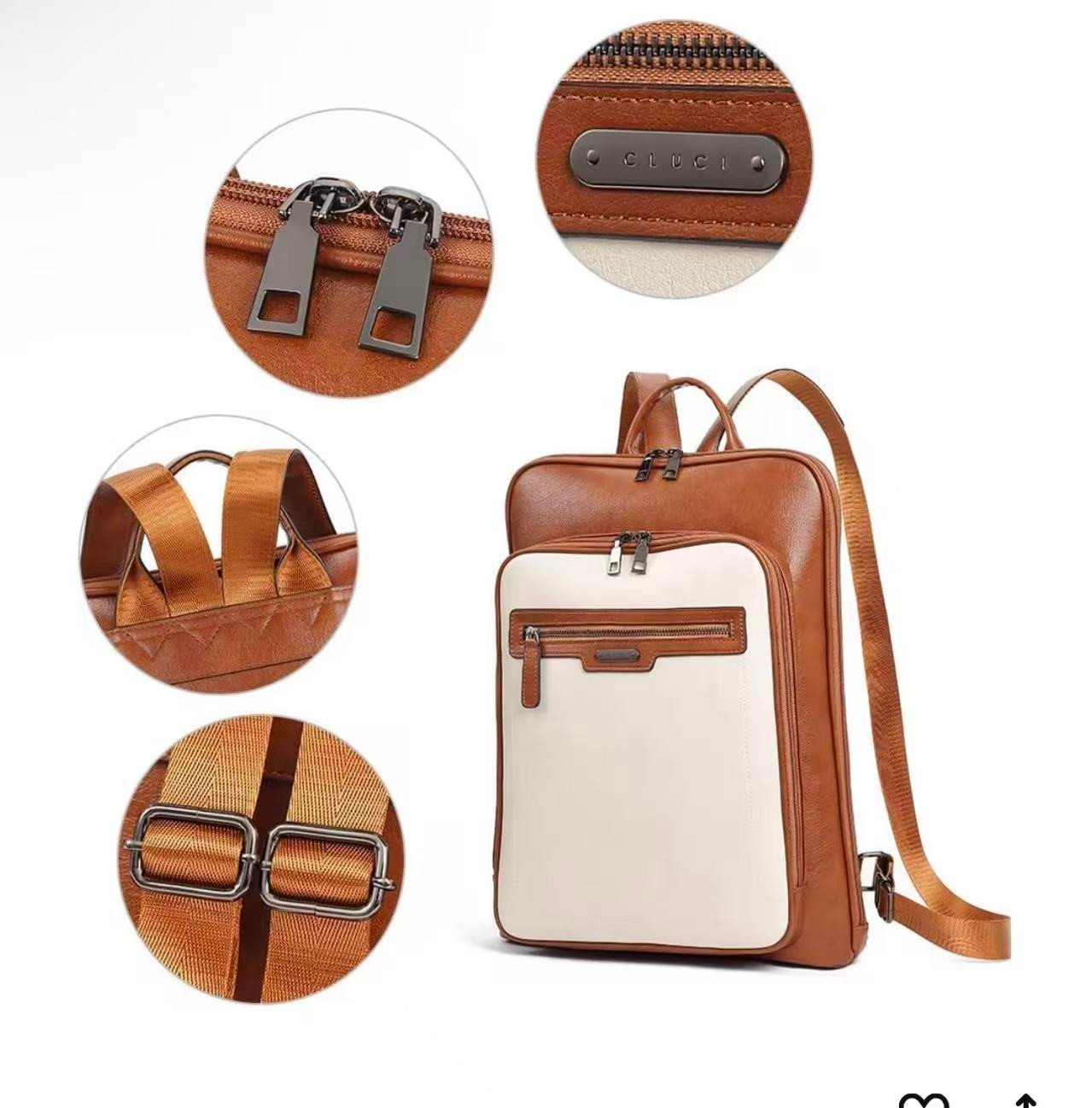 CLUCI Leather Laptop Backpack for Women 15.6 inch Computer Backpack Travel Large