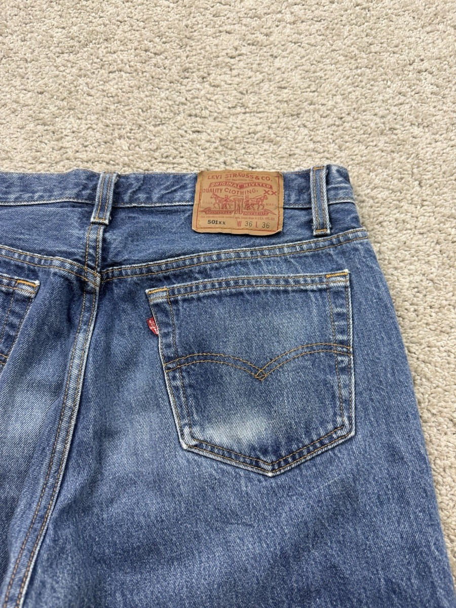 Vintage Levis 501xx Men's 36x36 Fits 33x32 Blue Dark Wash Button