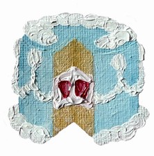 mini canvas oil painting bytalazen, blue vintage strawberry vanilla cake