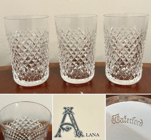 Vtg Set of 3 WATERFORD CRYSTAL Alana 10 oz. Tumblers Glasses 4.5" Tall IRELAND