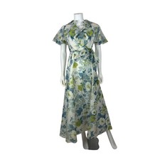 Vintage 70s Halter Maxi Dress Blue Floral Print Chiffon Matching Evening Set