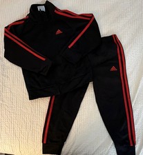 adidas Boys 2-Piece Tracksuit Set Full Zip Jacket  Pants Black/Red Size 5