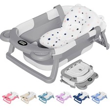 TPN Collapsible Baby Bathtub, Baby Bath Tub with Soft Cushion Real-Time Thermo