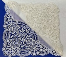 Exquisite Ivory Detailed Floral Lace Edge Linen Wedding Hankie FREE SHIP
