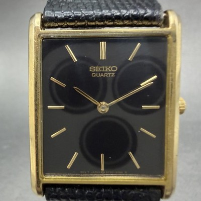 Seiko Tank Watch Men 25mm Black Dial Gold Tone Rectangle 5y30-5069