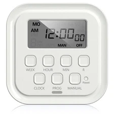 7 Day Heavy Duty Digital Timer, Dual Outlet, On/Off Programs 3-Prong Programmabl
