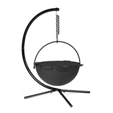 Ash & Ember 30" Cast Iron Cauldron Fire Pit Bowl, Grill Grate, Chain, Stand