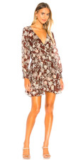 ASTR The Label Mini Dress Sz M Floral Brown Autumn Ruffle Tiered Long Sleeves