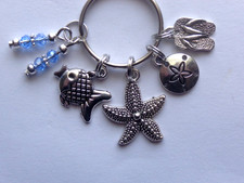 STARFISH SAND DOLLAR FISH CHARM KEY CHAIN CLIP FOR PURSE BACKPACK FOB