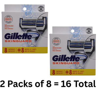 LOT OF 2  Gillette SkinGuard Men's Razor Blade Refills 16 total Cartridges NEW