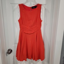 MINKPINK Orange Sleevless Mini Skater Dress Pleated Ruched Waist Womens Size S
