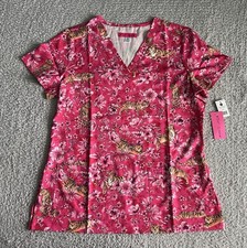 Koi Betsey Johnson Scrub Top Women  s Sz Medium Pink Tiger Babe Floral Nursing