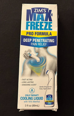 NIB ZIM'S MAX-FREEZE PRO FORMULA ROLL-ON 3 FL OZ  Cooling Liquid Pain Relief