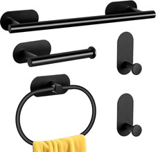 5 Pieces Bathroom Hardware Set, Self Adhesive Matte Black Bathroom Accessories S
