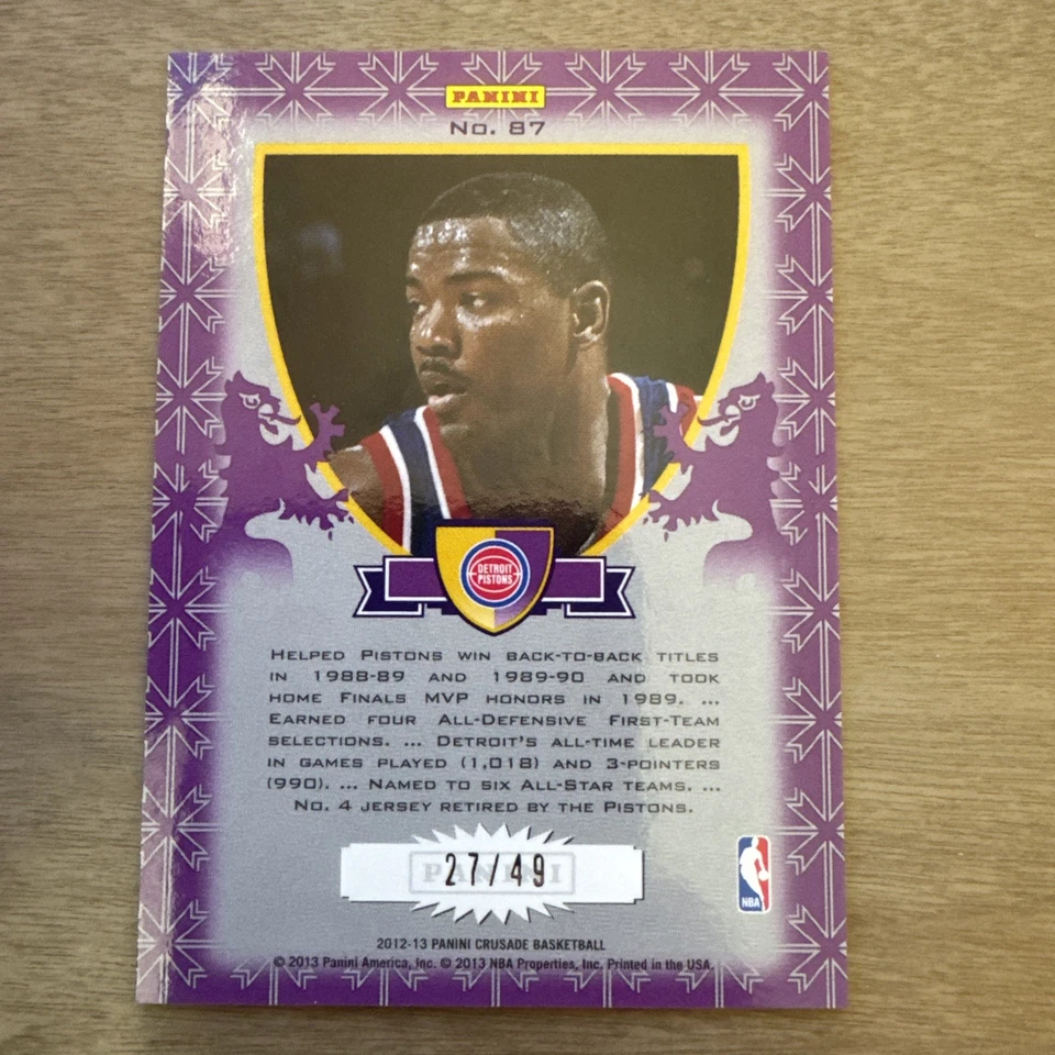 2012-13 Panini Crusade Joe Dumars Refractor Purple /49 - Image 2 of 2
