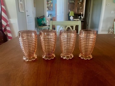 Vintage Anchor Hocking Manhattan Pink Depression Glasses   Set of 4