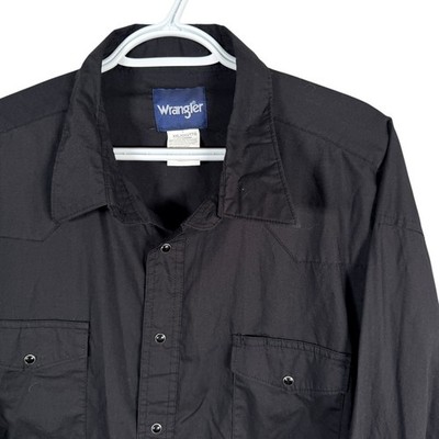 Wrangler Western Shirt Pearl Snap Mens XXL Black Long Sleeve