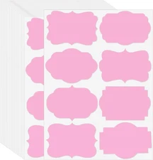 Kraft Stickers Pink 3" x 2" Gift Tag Stickers, Blank Pink Stickers with 8 Shapes