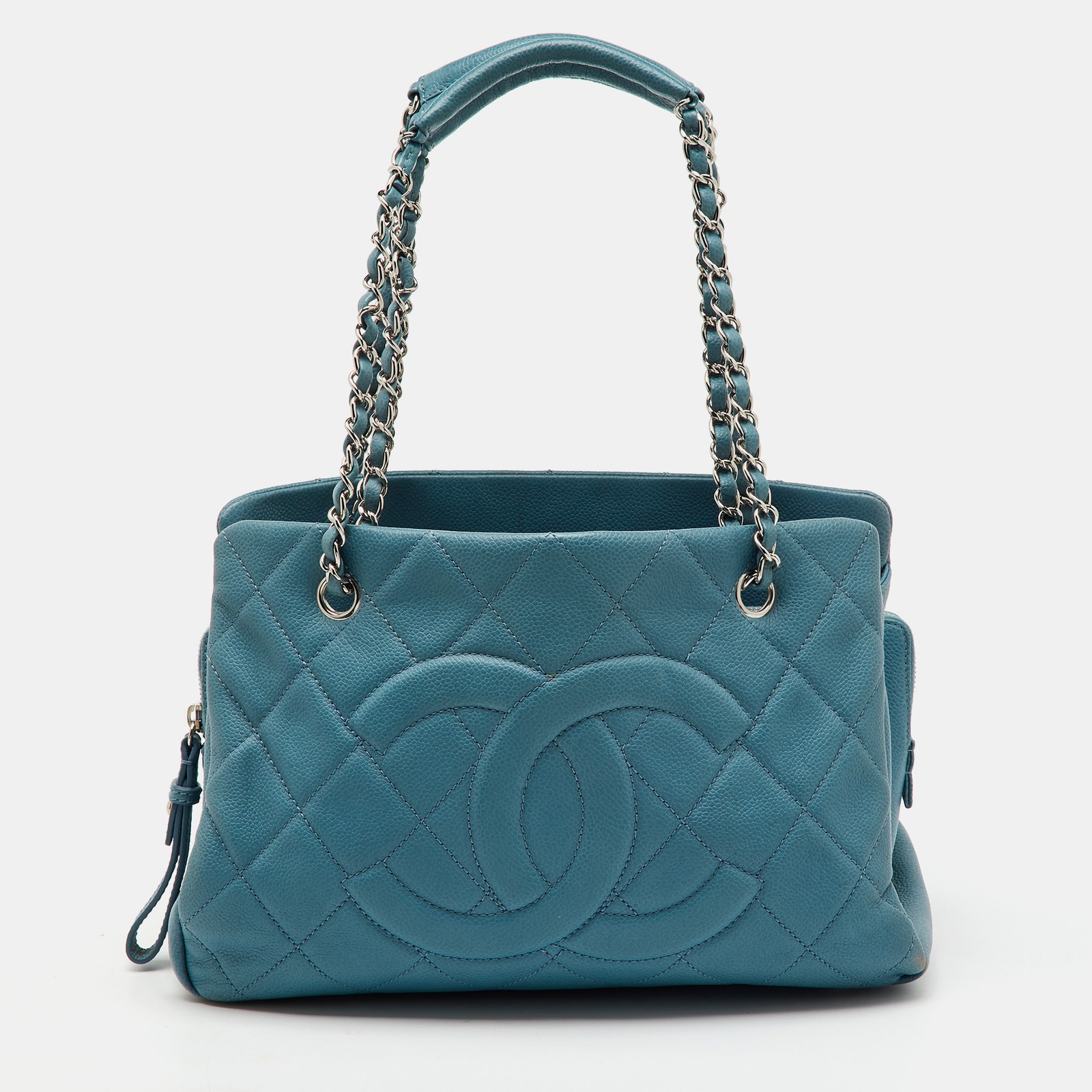 Chanel Blue Quilted Caviar Leather Petite Timeless Tote Bag