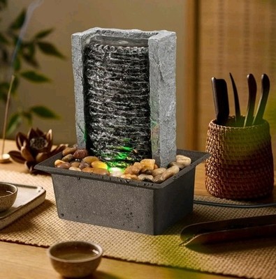Tabletop Fountain Indoor Waterfall Rock Fountain LED-Lights Water Feature...