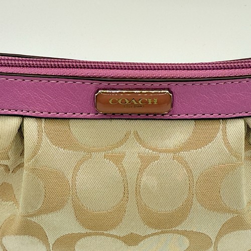Coach Gold & Lilac Wristlet Lurex Metallic Leather Pleated 7.5x4.5" W Lilac Fob - Picture 5 of 17