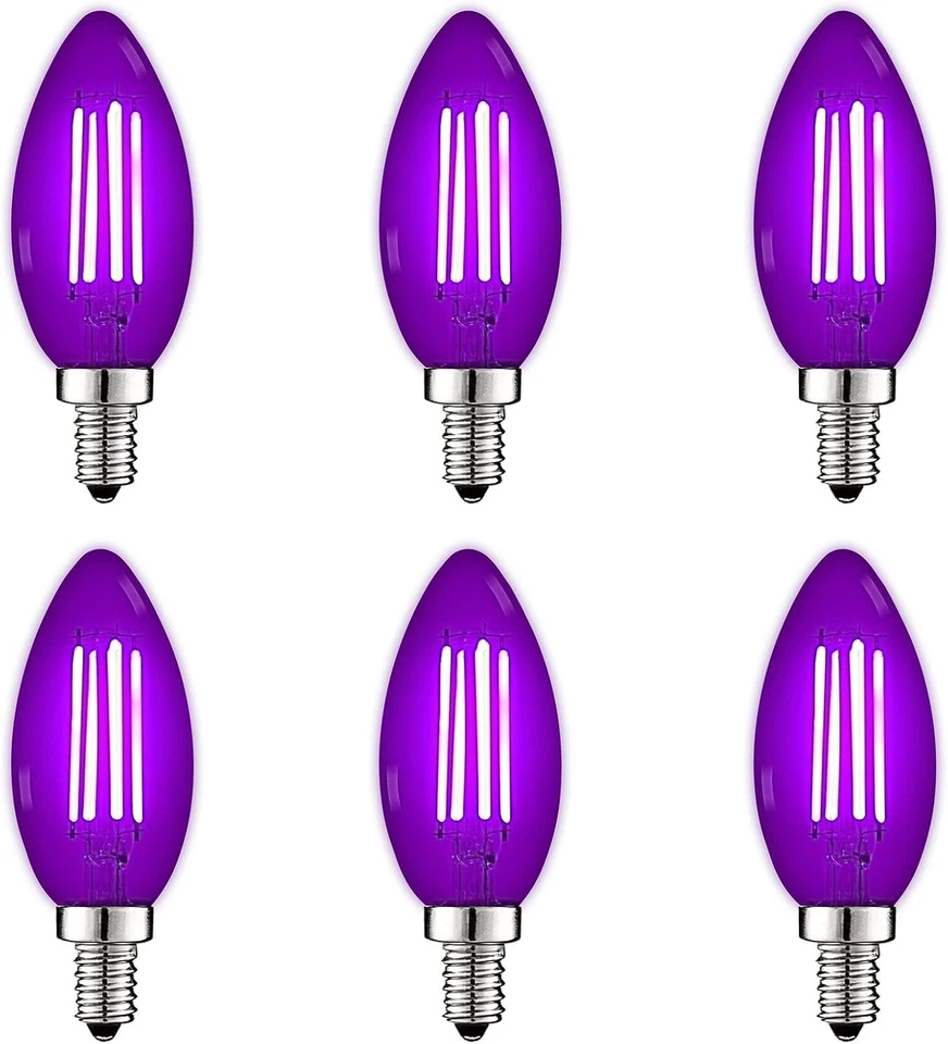 E12 LED Filament Purple Bulbs, 4.5W, Colored Glass - 6 Pack - Image 3 of 4