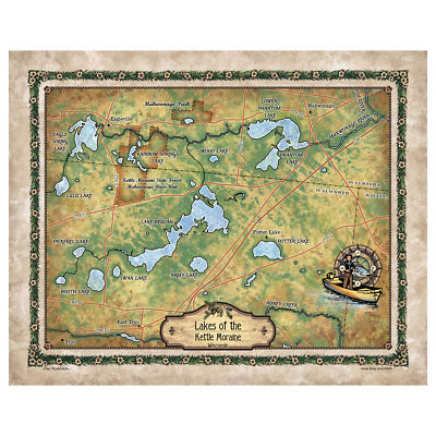 Lakes of The Kettle Moraine Map Art Print Poster Vintage Wall Home Decor & Gift